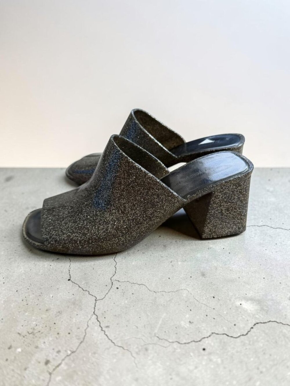 JEFFREY CAMPBELL Black Silver Glitter Sandals Heels Size 8